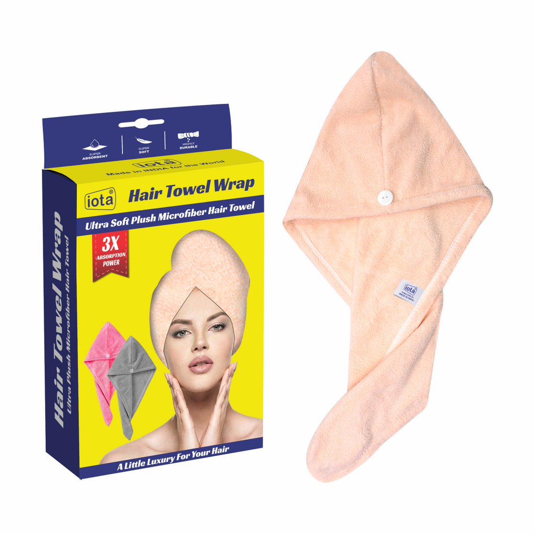 iota Microfiber Hair Wrap Towel 350 GSM Super Absorbent, Cap Salon Towel (Light Brown)