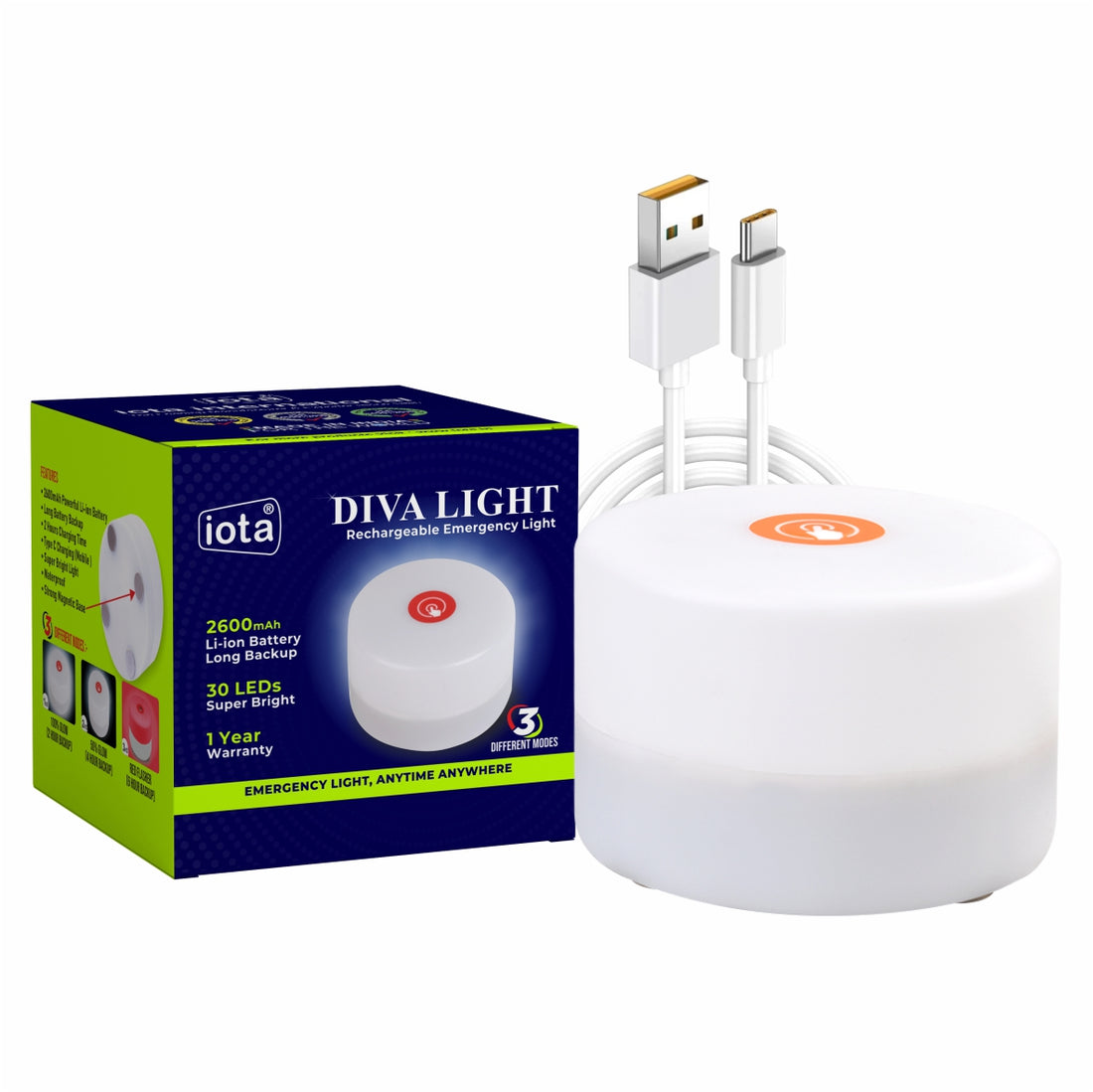 iota Diva Light Rechargeable Emergency Light 30 LEDs Super Bright Light (Pack Of-1)