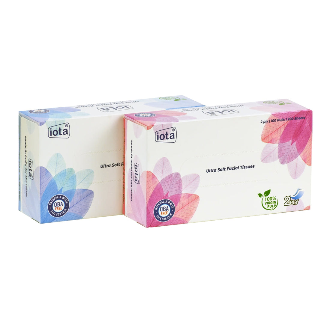 iota Facial Tissue Box With 2 Ply | 100 Pulls | 200 Sheets 100% Natural Skin-Friendly (Automotive)