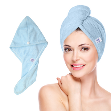 iota Microfiber Hair Wrap Towel 350 GSM Super Absorbent, Cap Salon Towel (Sky Blue)