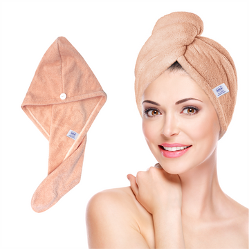 iota Microfiber Hair Wrap Towel 350 GSM Super Absorbent, Cap Salon Towel (Brown)