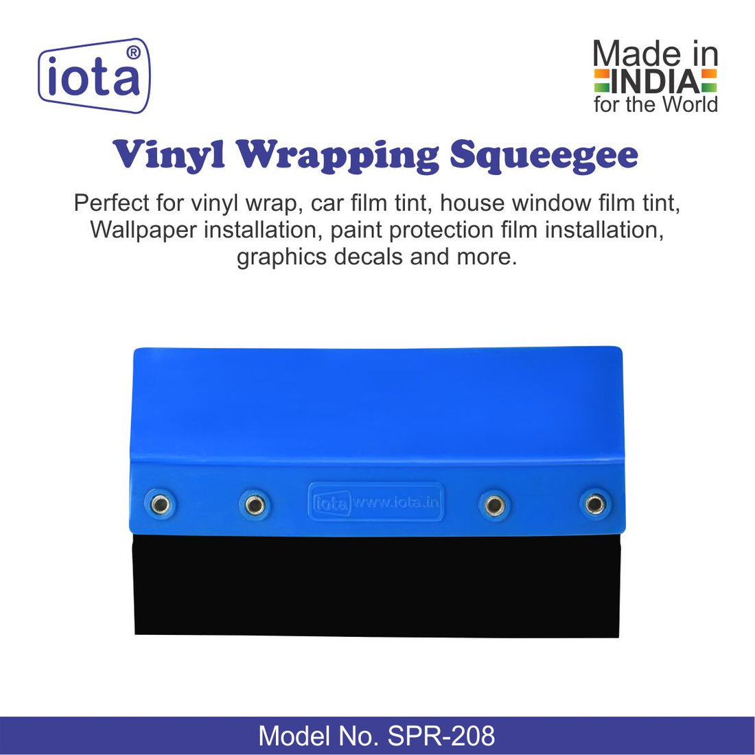 iota Squeegee SPR208 Blue Color Wrapping Scraper Squeegee For Car, Window Tint Tool