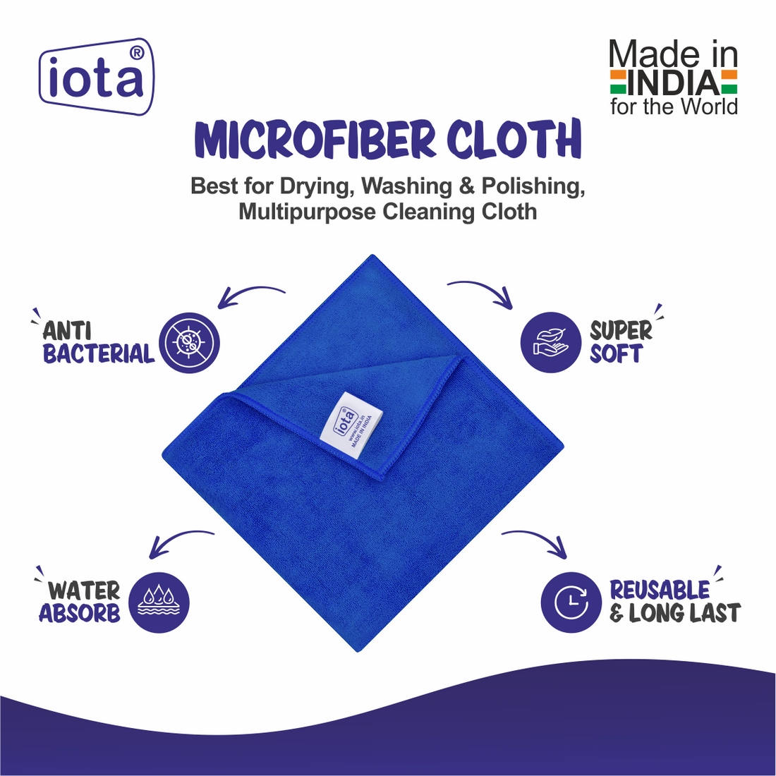 iota Microfiber Automotive Cleaning Cloth Highly Absorbent 60x40cms 450 GSM