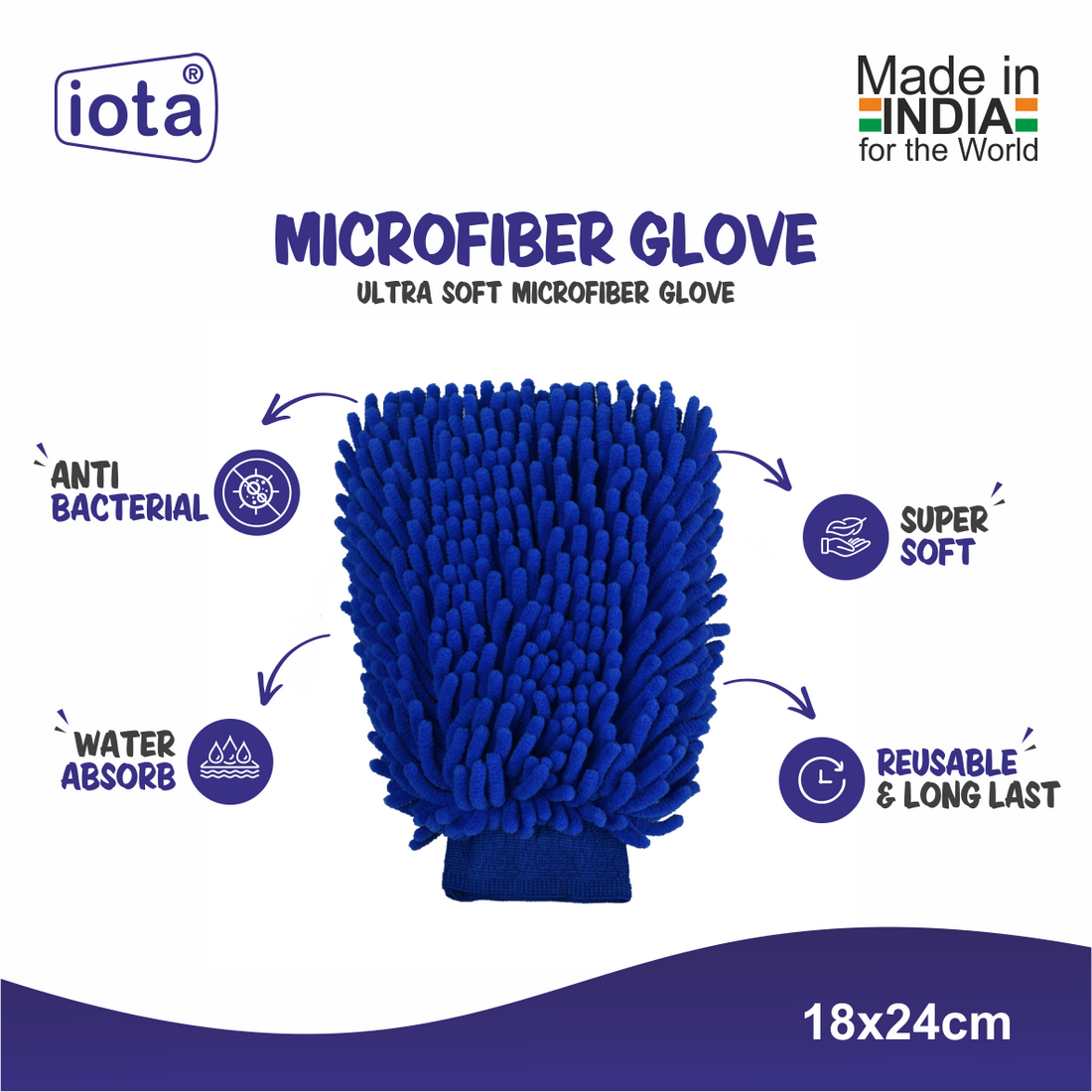 iota Microfiber Double-Sided Mitt Gloves 1200 GSM For Vehicles Washing Gloves