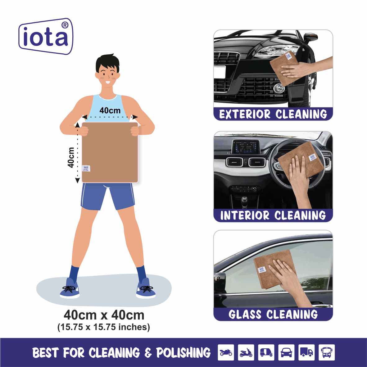 iota Microfiber Cloth 450GSM 40x40cm For Automotive (Pack Of-2) IOTA