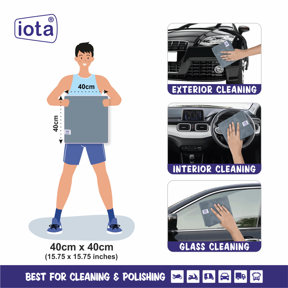 iota Microfiber Cloth 450GSM 40x40cm For Automotive (Pack Of-2) IOTA