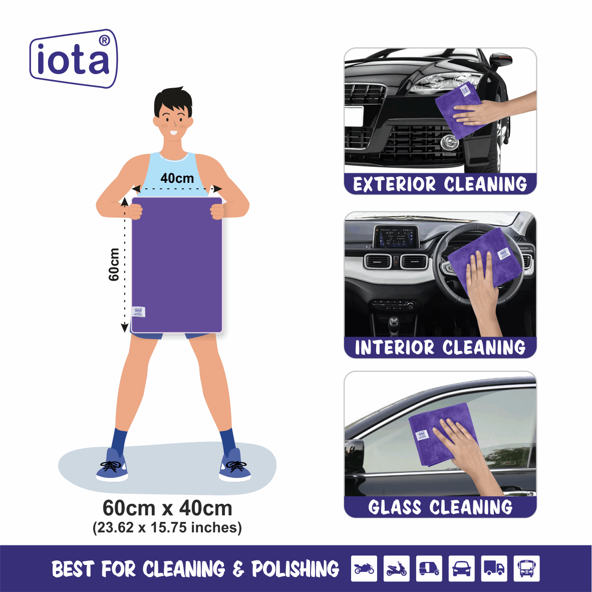 Microfiber Cloth 450GSM 60x40cm For Automotive (Pack Of-6) IOTA