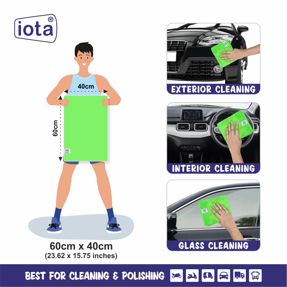iota Microfiber Cloth 450GSM 60x40cm For Automotive (Pack Of-2) IOTA