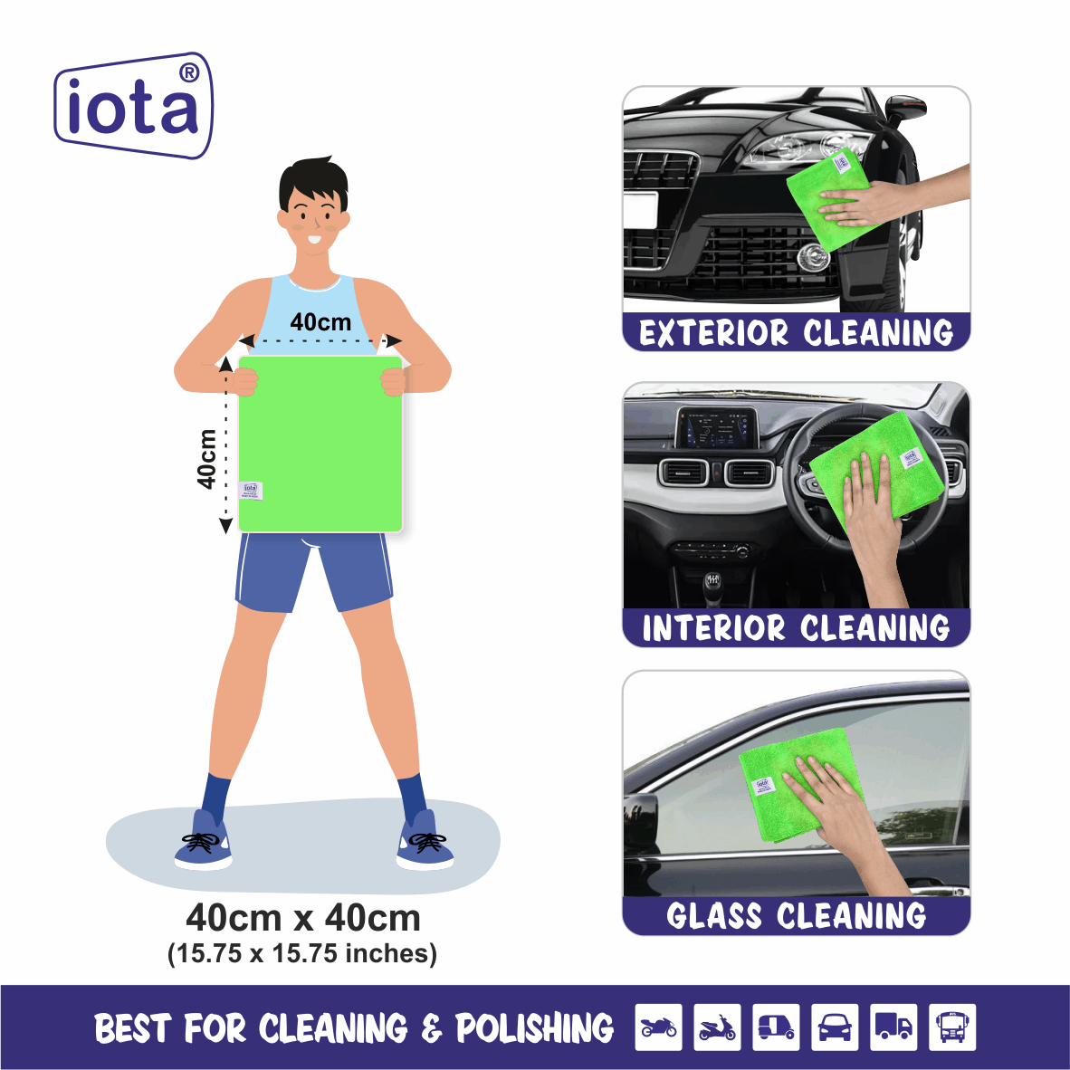 iota Microfiber Cloth 450GSM 40x40cm For Automotive (Pack Of-2) IOTA