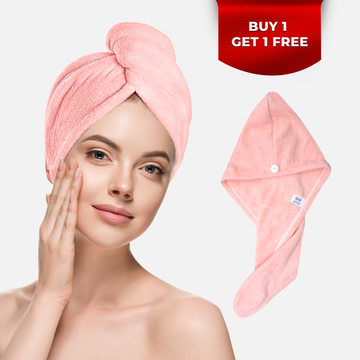 iota Microfiber Hair Wrap Towel 350 GSM Super Absorbent, Cap Salon Towel (Buy 1 Get 1 Free)
