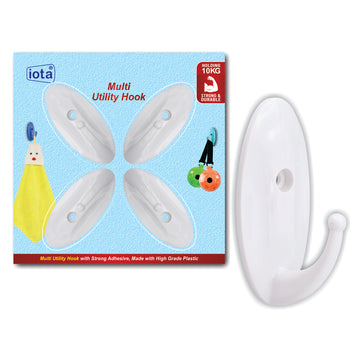 iota Small Multi Utility Wall Hooks, Holds Up to 10Kgs, with Gumming Strips Set Of-4 Hooks