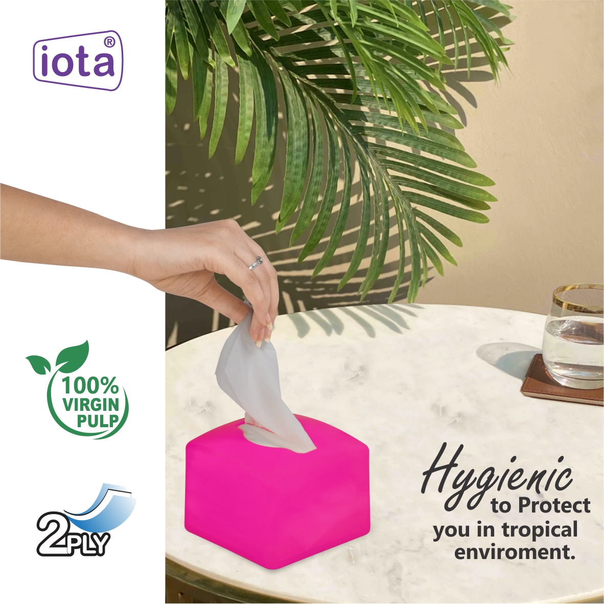 iota Tissue Dispenser Box Including 2 Ply | 200 Pulls | 200 Sheets 100% Natural and Eco-friendly IOTA