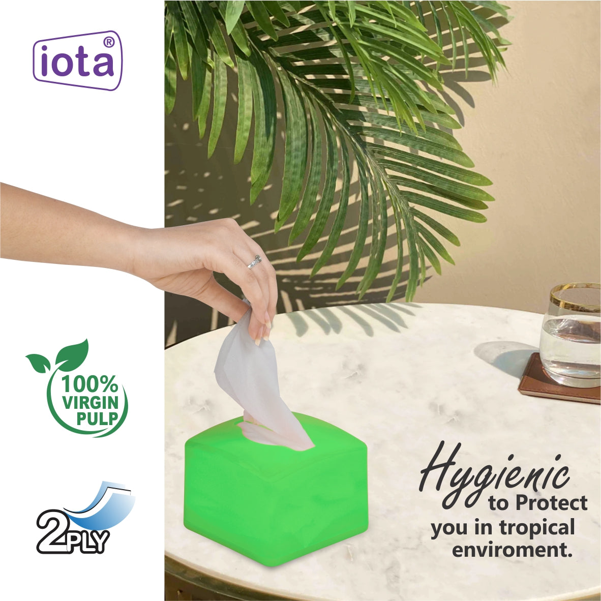 iota Tissue Dispenser Box Including 2 Ply | 200 Pulls | 200 Sheets 100% Natural and Eco-friendly IOTA