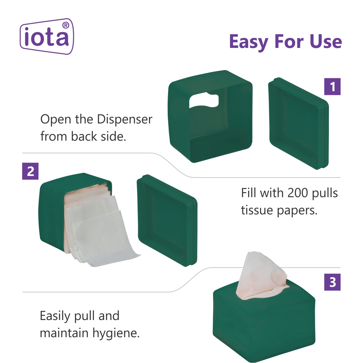 iota Tissue Dispenser Box Including 2 Ply | 200 Pulls | 200 Sheets 100% Natural and Eco-friendly IOTA