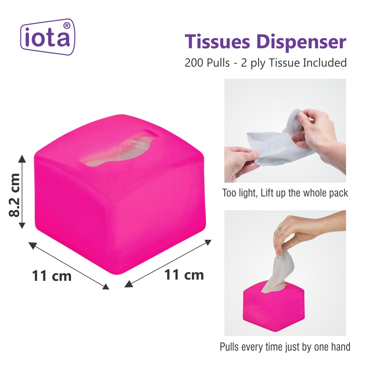 iota Tissue Dispenser Box Including 2 Ply | 200 Pulls | 200 Sheets 100% Natural and Eco-friendly IOTA