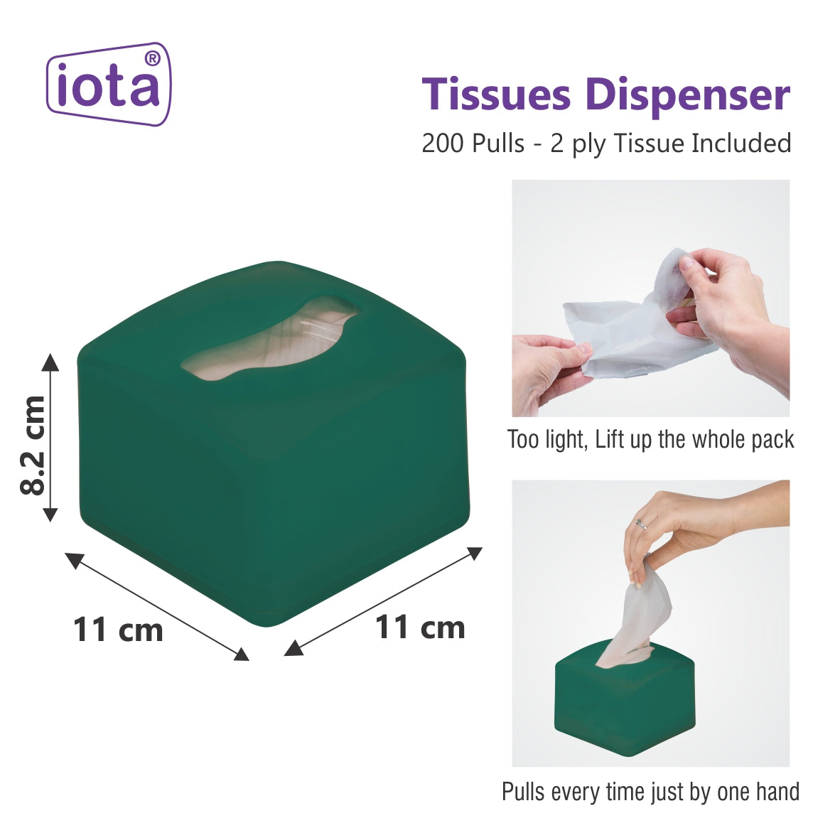 iota Tissue Dispenser Box Including 2 Ply | 200 Pulls | 200 Sheets 100% Natural and Eco-friendly IOTA