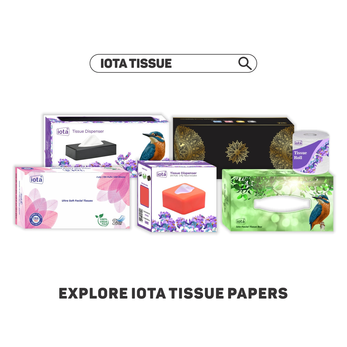 iota Tissue Dispenser Box Including 2 Ply | 200 Pulls | 200 Sheets 100% Natural and Eco-friendly IOTA