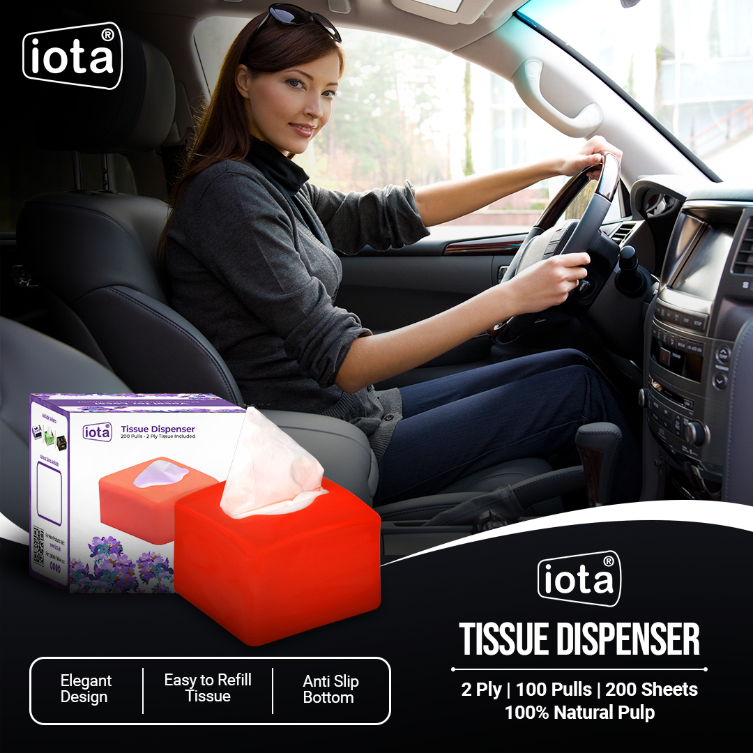 iota Tissue Dispenser Mini Box Including 2 Ply | 200 Pulls | 200 Sheets 100% Natural and Eco-friendly (Automotive) IOTA