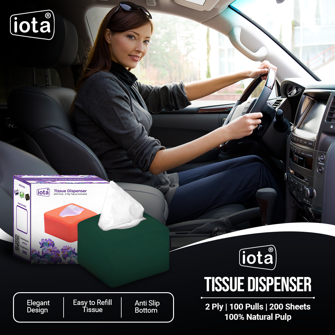 iota Tissue Dispenser Mini Box Including 2 Ply | 200 Pulls | 200 Sheets 100% Natural and Eco-friendly (Automotive) IOTA