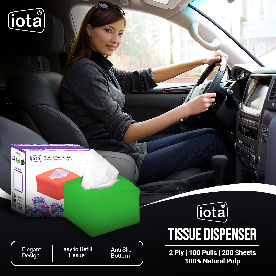 iota Tissue Dispenser Mini Box Including 2 Ply | 200 Pulls | 200 Sheets 100% Natural and Eco-friendly (Automotive) IOTA