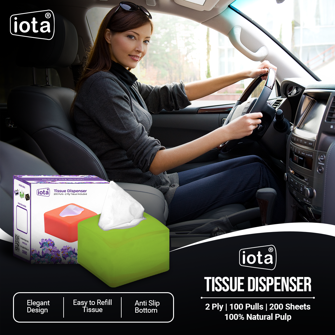 iota Tissue Dispenser Mini Box Including 2 Ply | 200 Pulls | 200 Sheets 100% Natural and Eco-friendly (Automotive) IOTA