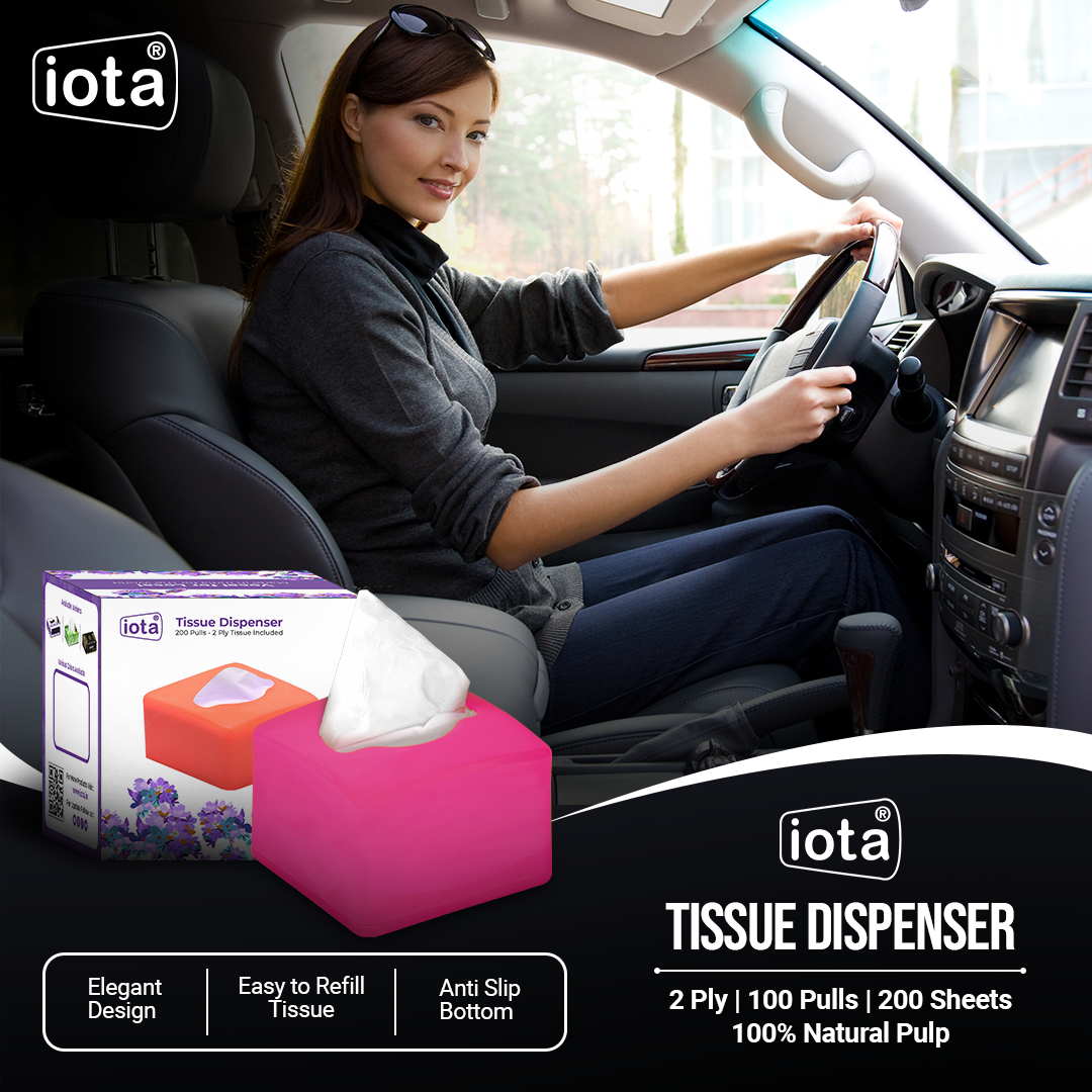 iota Tissue Dispenser Mini Box Including 2 Ply | 200 Pulls | 200 Sheets 100% Natural and Eco-friendly (Automotive) IOTA