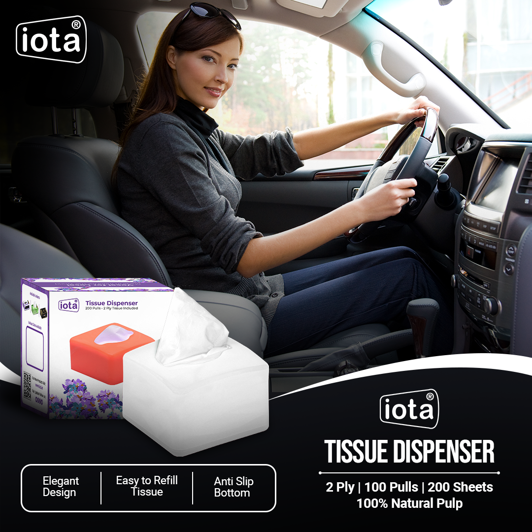 iota Tissue Dispenser Mini Box Including 2 Ply | 200 Pulls | 200 Sheets 100% Natural and Eco-friendly (Automotive) IOTA