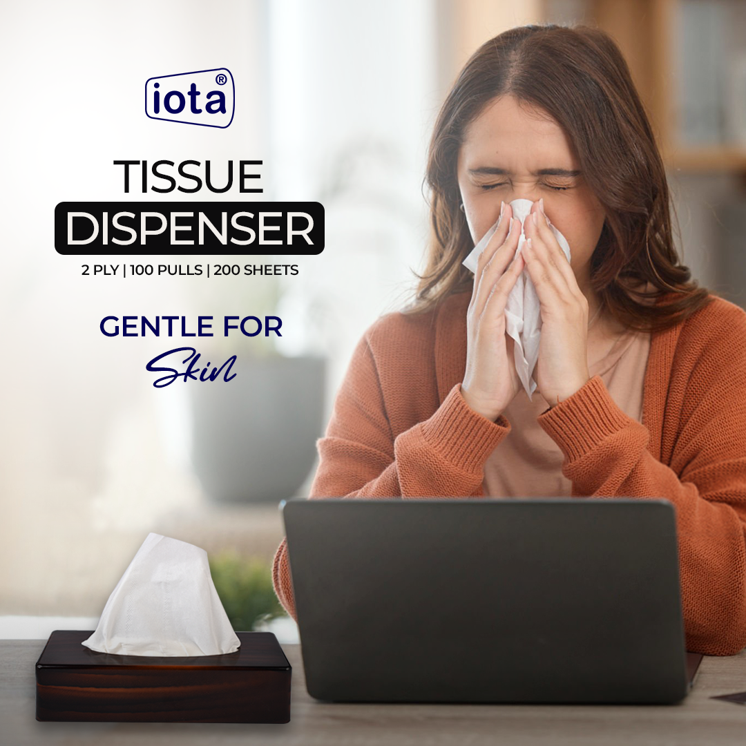 iota Tissue Dispenser Box Including 2 Ply | 100 Pulls | 200 Sheets 100% Natural and Eco-friendly IOTA