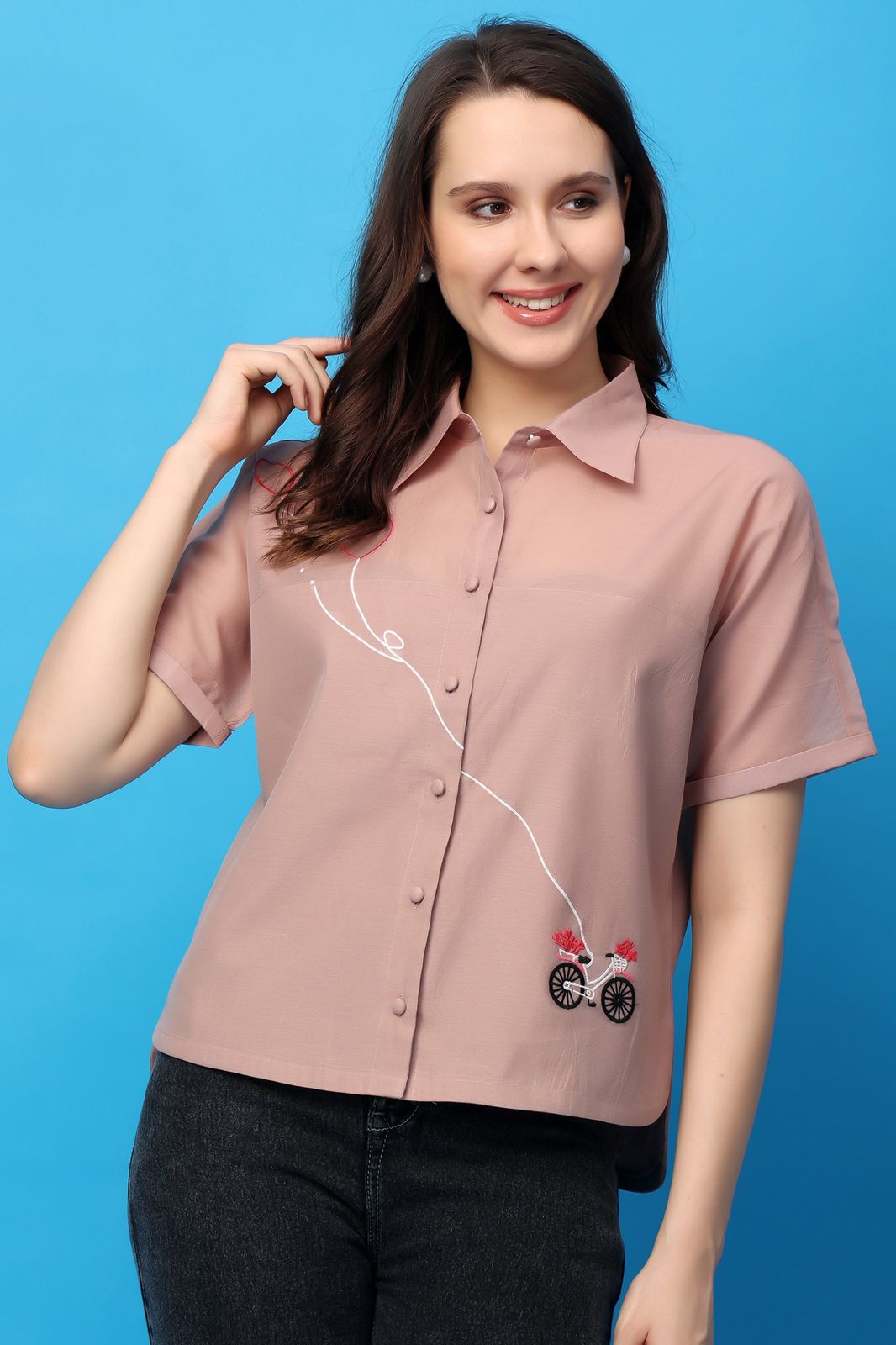 iota Craft Women’s Half Sleeve Shirt Pink Cotton Blend Casual Shirt for Women