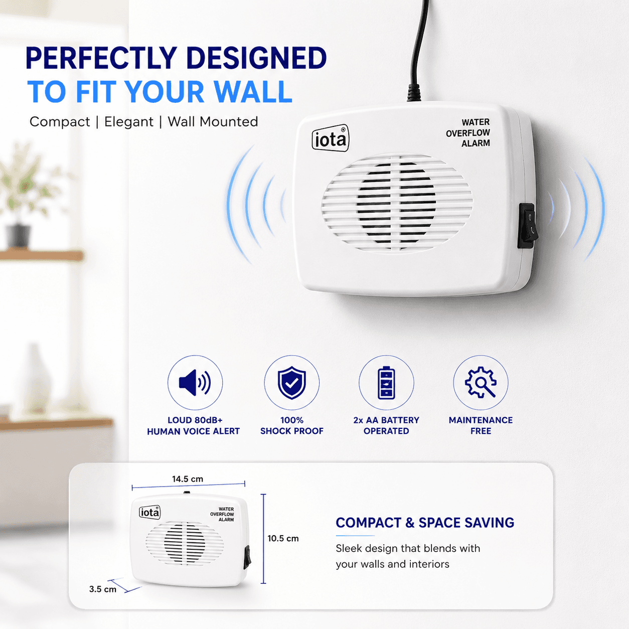 iota Water Overflow Alarm — 90dB Siren Tank Alert