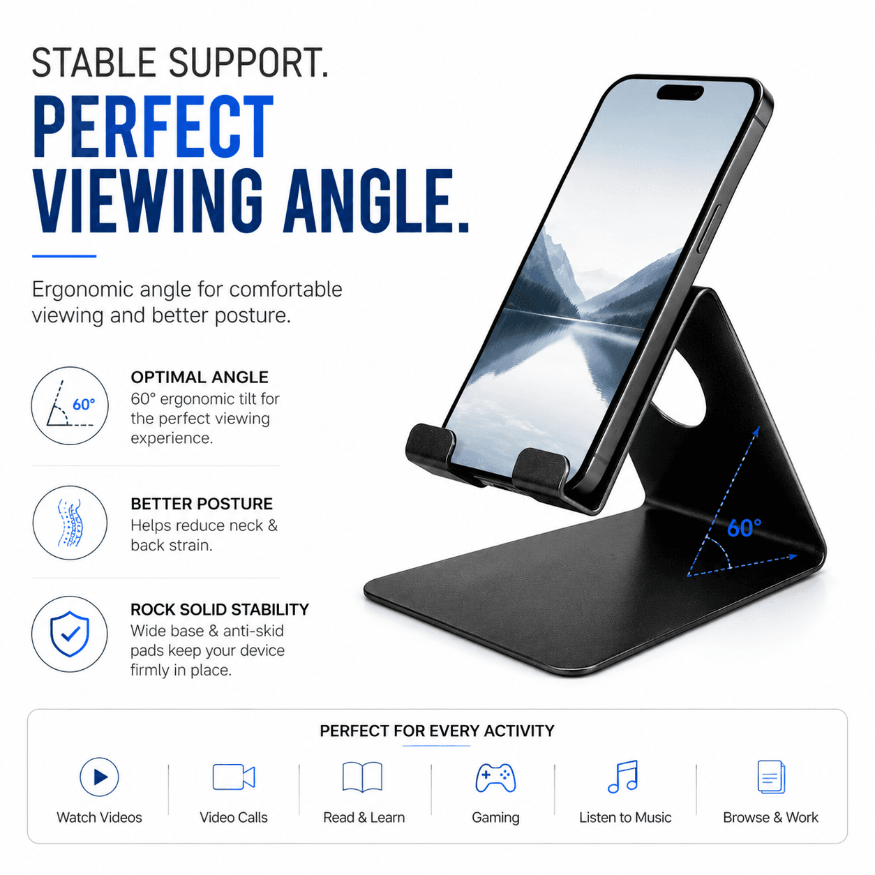 iota Mobile Stand — Lightweight Metal, Anti-slip Base