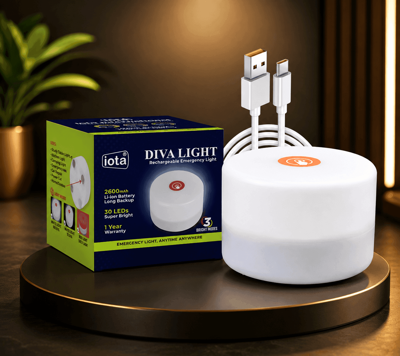 iota Diva Light — Rechargeable Emergency Light, 30 LEDs