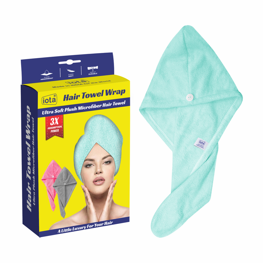 iota Microfiber Hair Wrap Towel 350 GSM Super Absorbent, Cap Salon Towel
