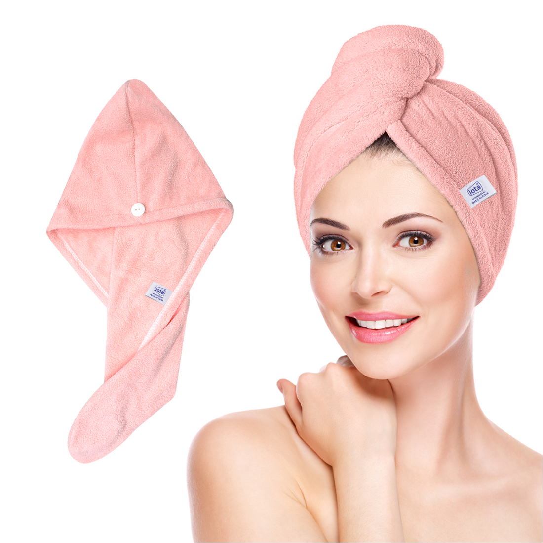 iota Microfiber Hair Wrap Towel 350 GSM Super Absorbent, Cap Salon Towel (Buy 1 Get 1 Free)