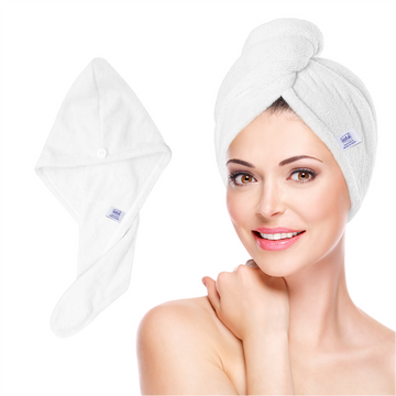 iota Microfiber Hair Wrap Towel 350 GSM Super Absorbent, Cap Salon Towel (White)
