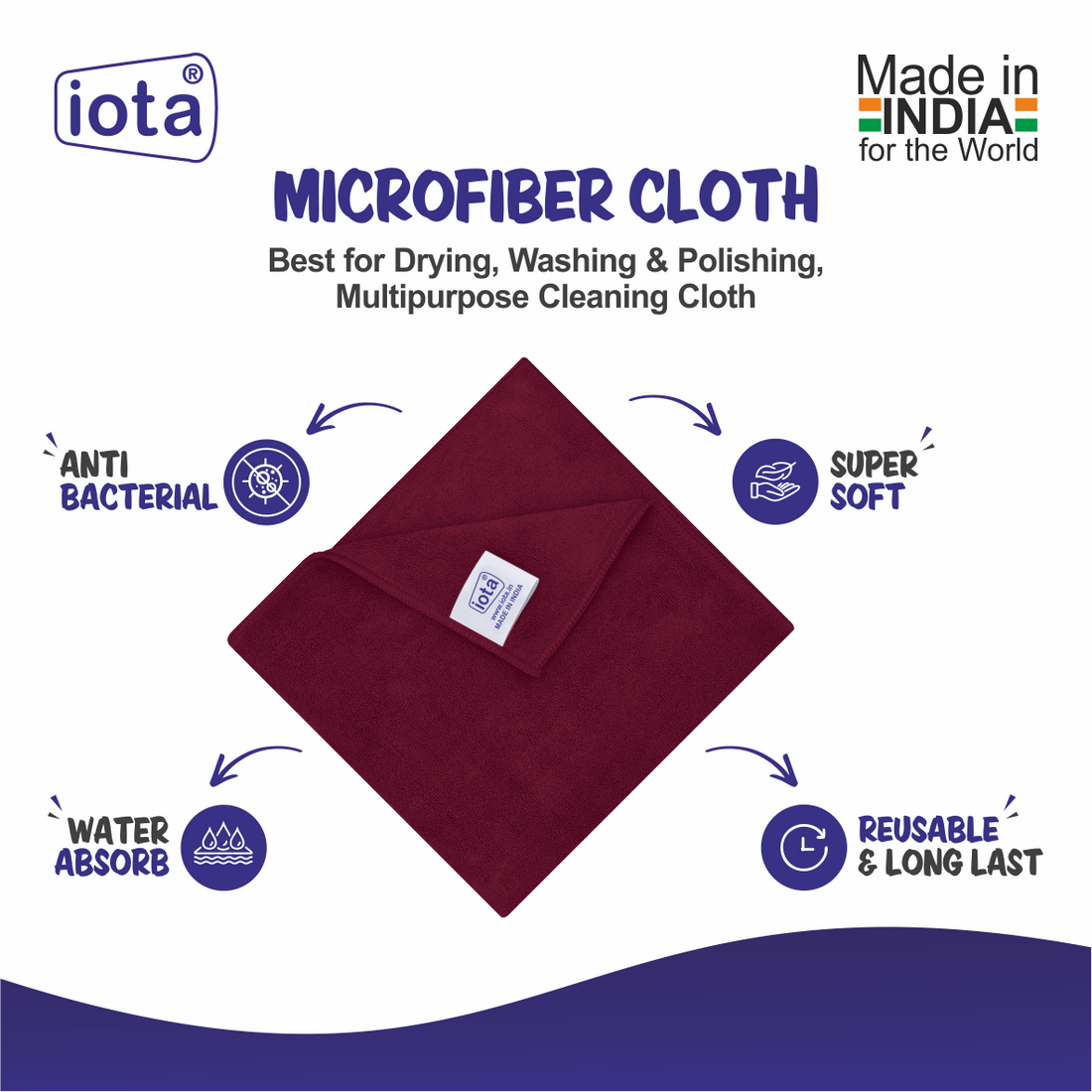 iota Microfiber Cleaning Cloth 60x40cms 450 GSM Highly Absorbent Microfiber Cloth for Home and Kitchen IOTA