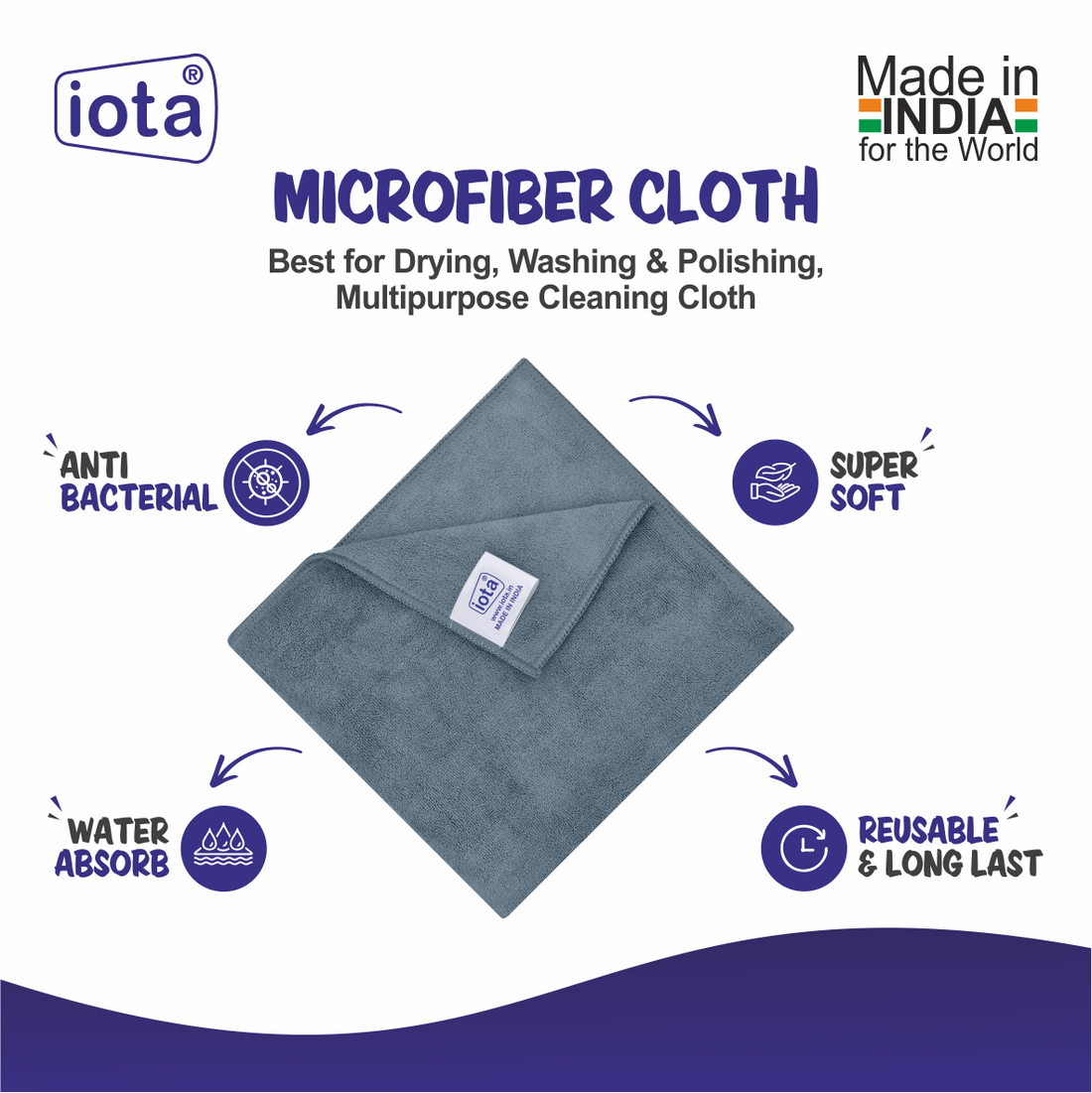 iota Microfiber Cleaning Cloth 40x40cms 450 GSM Highly Absorbent Microfiber Cloth for Home and Kitchen IOTA
