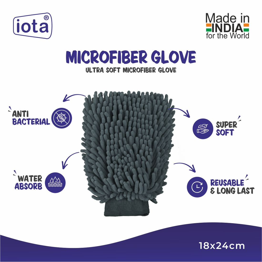 iota Microfiber Double-Sided Mitt Gloves 1200 GSM For Vehicles Washing Gloves IOTA