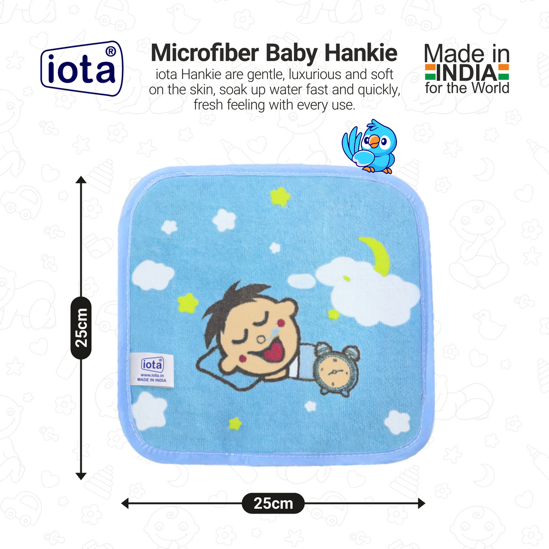 iota Microfiber Baby Hankie - 25x25cm, Ultra Soft, Super Absorbent (Buy 1 Get 1 Free)