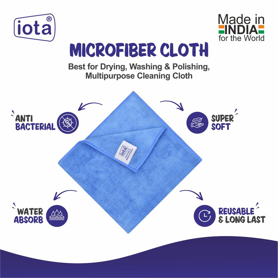 iota Microfiber Automotive Cleaning Cloth Highly Absorbent 40x40cms 450 GSM IOTA