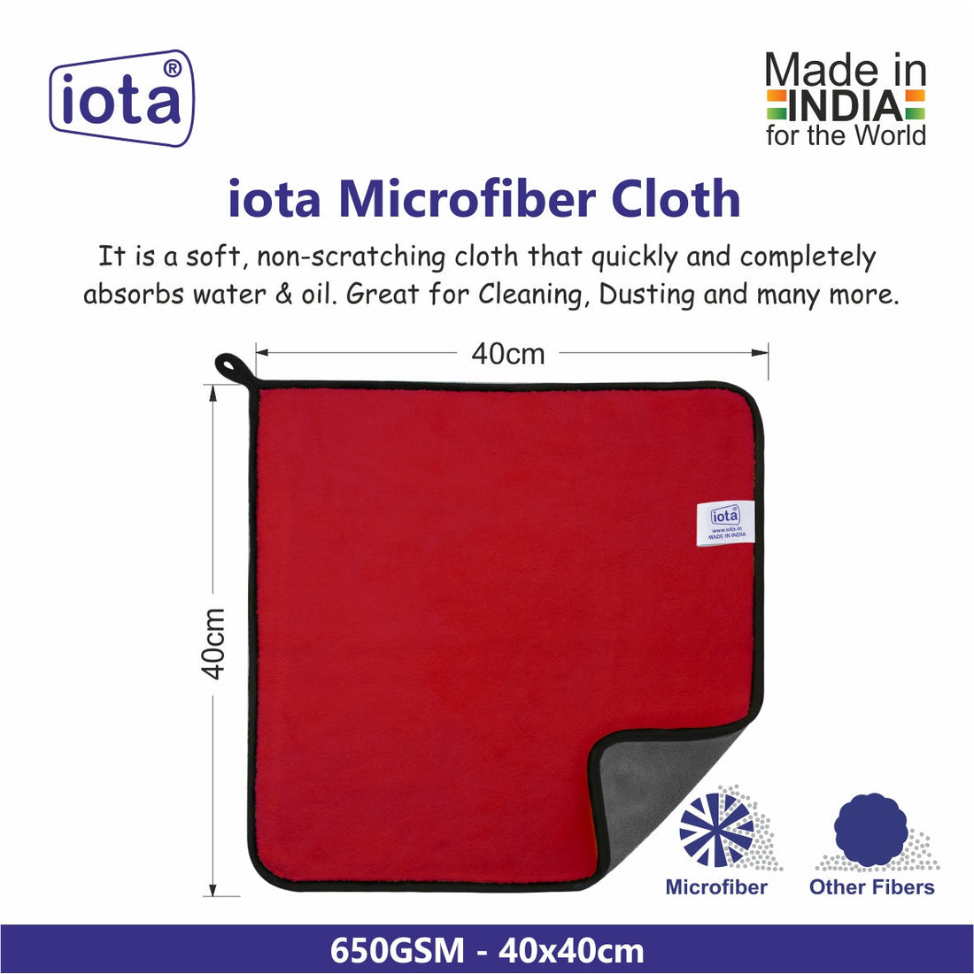 iota Premium Microfiber Cloth Double-Sided 650GSM 60x40cms  for Car & Bike Cleaning Cloth IOTA