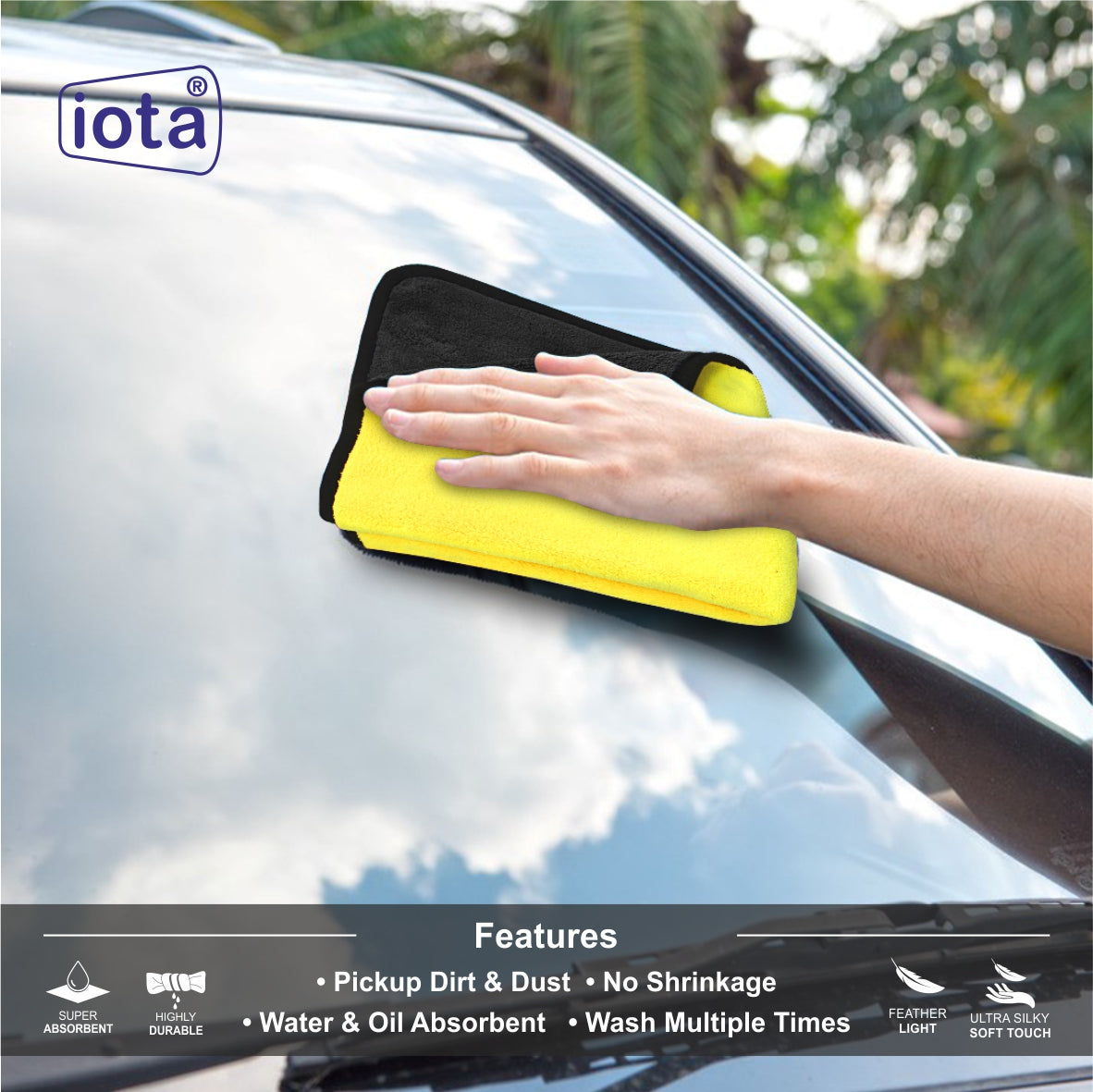 iota Premium Microfiber Cloth Double-Sided 650GSM 40x40cms for Car & Bike Cleaning Cloth IOTA