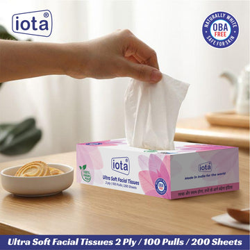 iota Facial Tissue Box With 2 Ply | 100 Pulls | 200 Sheets 100% Natural Skin-Friendly IOTA