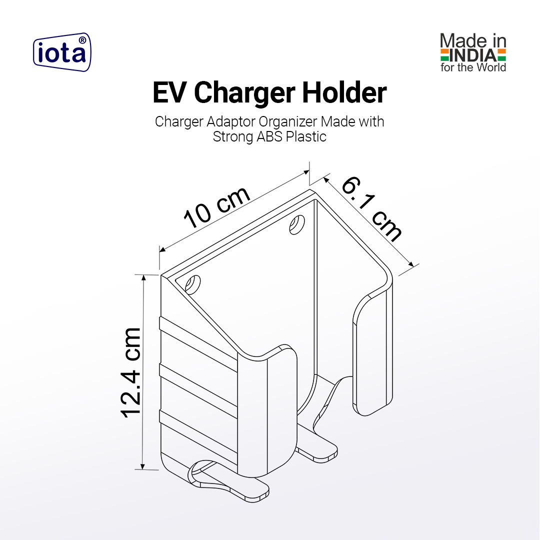 iota® EV Charger Holder for Tata Punch EV, Tata Nexon EV, Tata Tiago EV, Tata Tigor EV, Tata Curvv EV | Heavy-Duty ABS Plastic Charger Adaptor Organizer | Damage Protection | Made for TATA EV Chargers