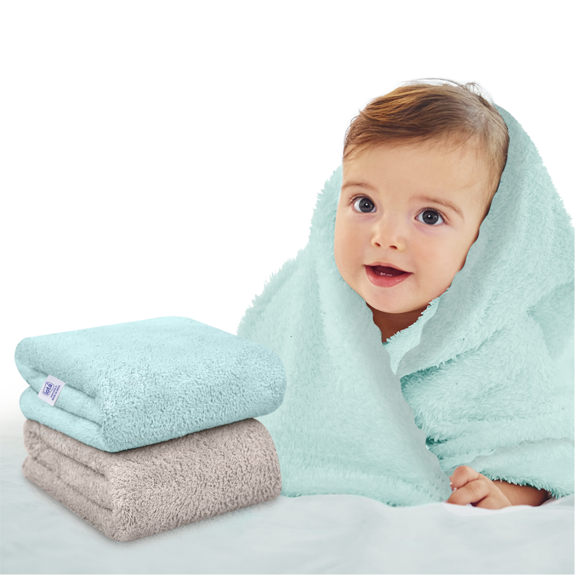 iota Microfiber Baby Bath Towel, 50x100cm, 350 GSM Premium Quality - Pack of 2 (Multicolour)