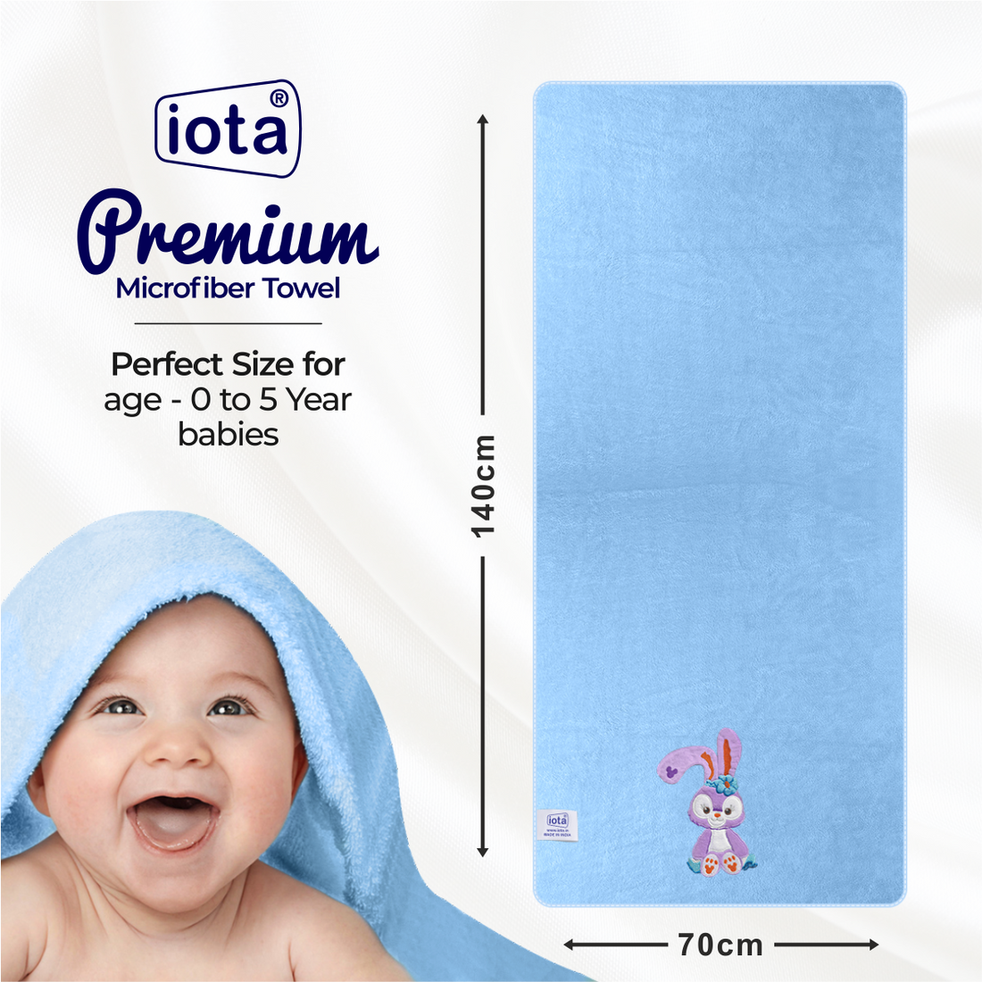 iota Microfiber Ultra Soft & Hygiene Premium Baby Bath Towel 70x140cm & 350 GSM