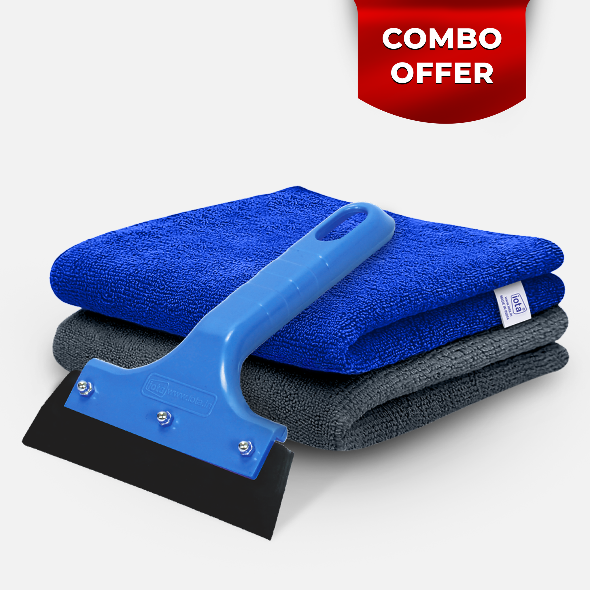 iota Combo Kitchen Wiper Squeegee & Microfiber Cleaning Cloth (30x40cm, 350GSM) for Kitchen Cleaning Solution