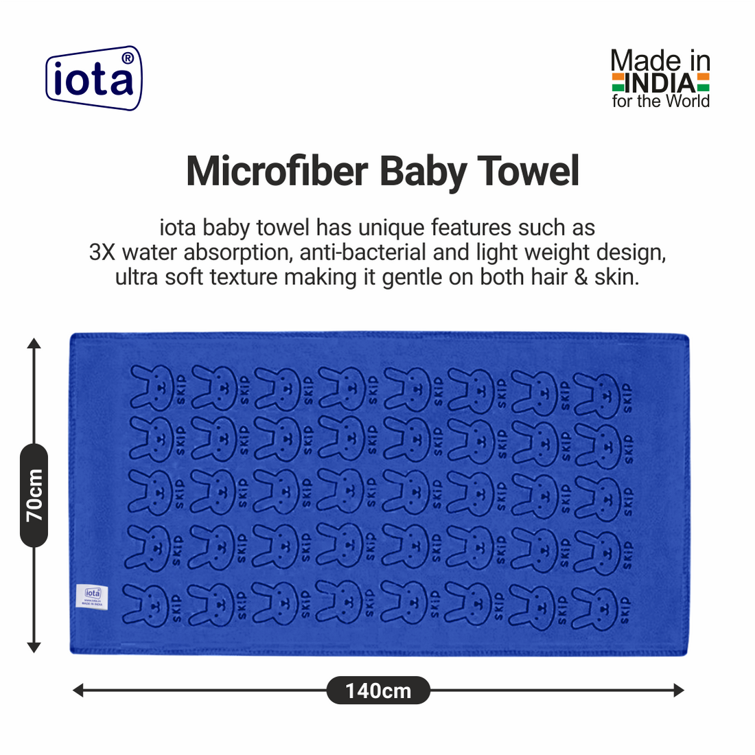 iota Cartoon Printed Microfiber Bath Towel (70x140cm, 350GSM) Quick Drying and Superior Absorbency  Ideal for Newborns| Infants | Babies | Kids & Toddlers