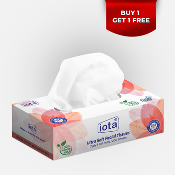 iota Facial Tissue Box With 2 Ply | 100 Pulls | 200 Sheets 100% Natural Skin-Friendly (Buy 1 Get 1 Free)
