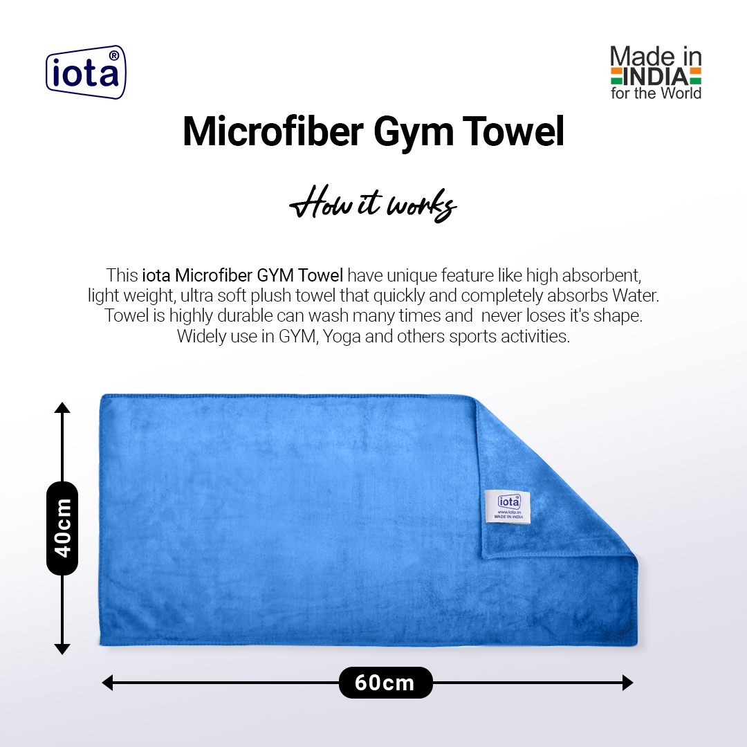 iota Microfiber Gym Towels | 450GSM, 60x40 cm | Super Soft, 3X Absorption Power - Pack of 1 (Buy 1 Get 2 Free)